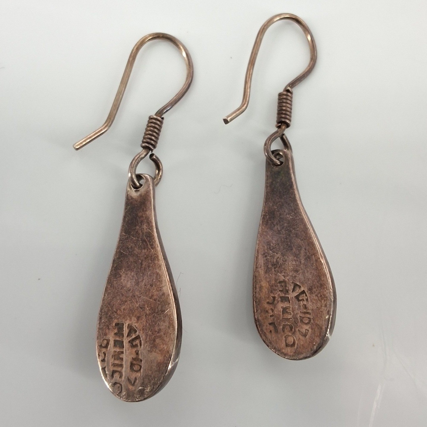 Vintage Taxco Mexico 925 Sterling Silver Teardrop Dangle Earrings Patina