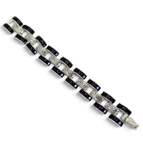 Brighton Black Braided Leather Heart Charm Bracelet Silver Tone Scrollwork - View 6