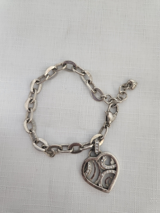 Brighton Black Braided Leather Heart Charm Bracelet Silver Tone Scrollwork - View 7