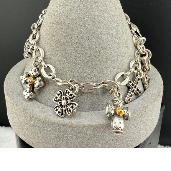 Brighton Black Braided Leather Heart Charm Bracelet Silver Tone Scrollwork - View 9