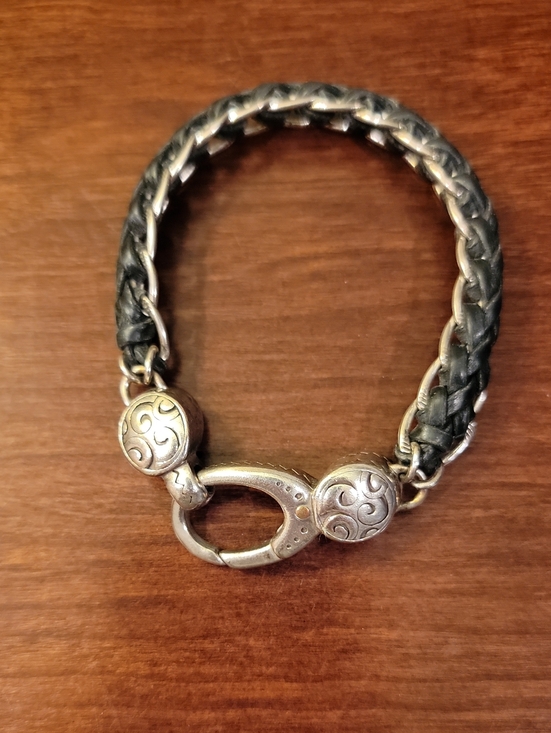 Brighton Black Braided Leather Heart Charm Bracelet Silver Tone Scrollwork - View 10