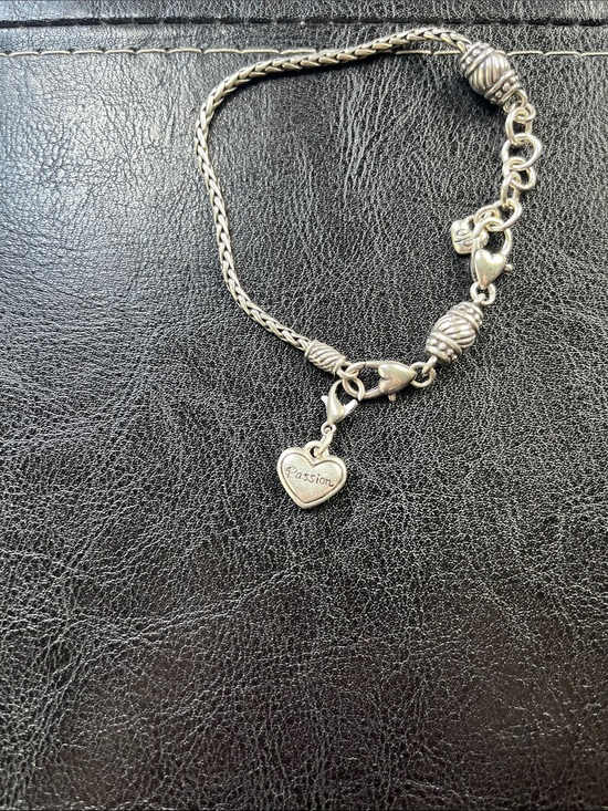 Brighton Black Braided Leather Heart Charm Bracelet Silver Tone Scrollwork - View 14