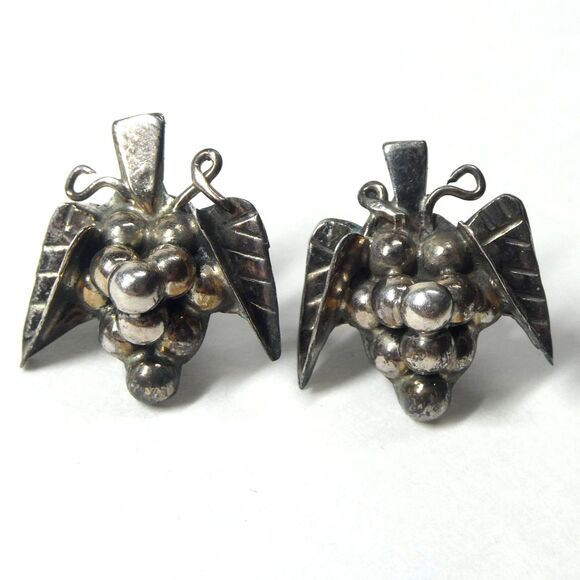 Vintage Taxco Mexico 925 Sterling Silver Teardrop Dangle Earrings Patina - View 10