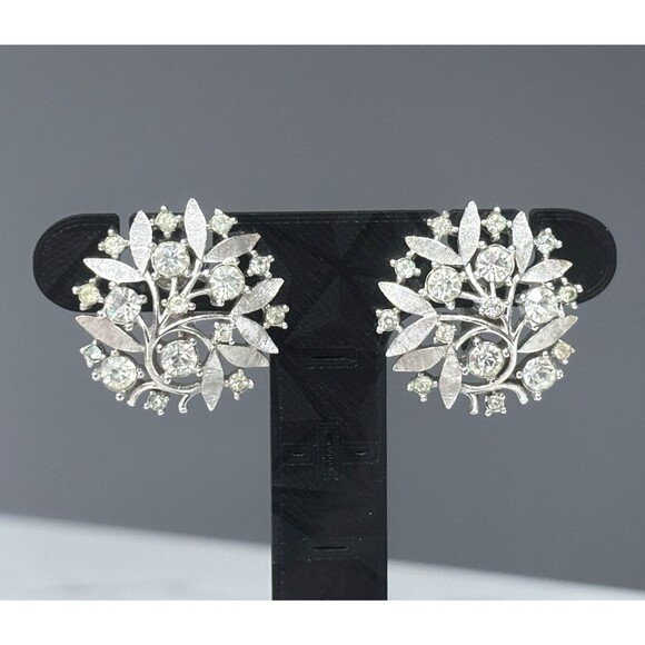 Vintage Crown Trifari Gold-Tone Faux Pearl Oak Leaf Clip-On Earrings - View 5