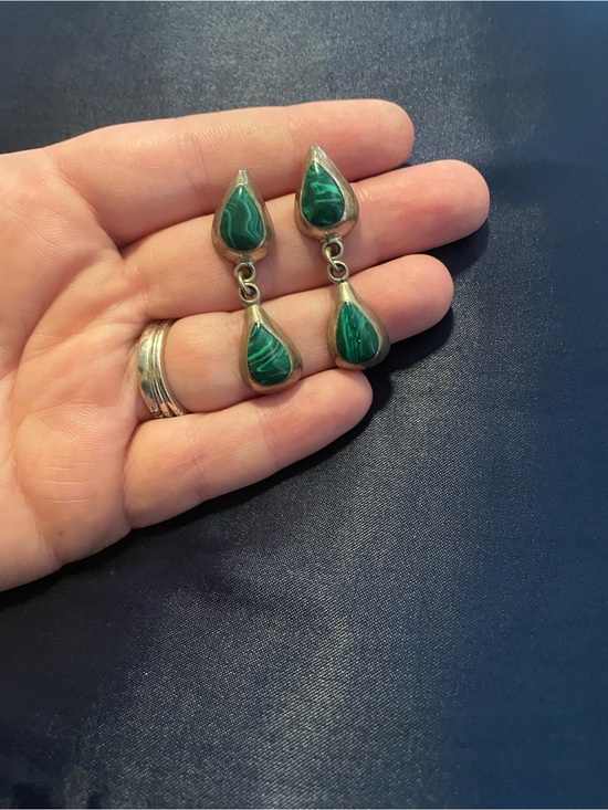 Vintage Taxco Mexico 925 Sterling Silver Teardrop Dangle Earrings Patina - View 11