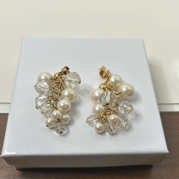 Vintage Crown Trifari Gold-Tone Faux Pearl Oak Leaf Clip-On Earrings - View 7