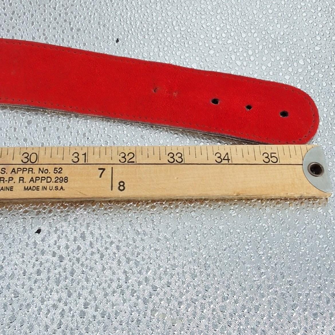 Carlson Vintage Red Leather Lizard Embossed Suede Belt Gold Modernist Buckle L - View 6