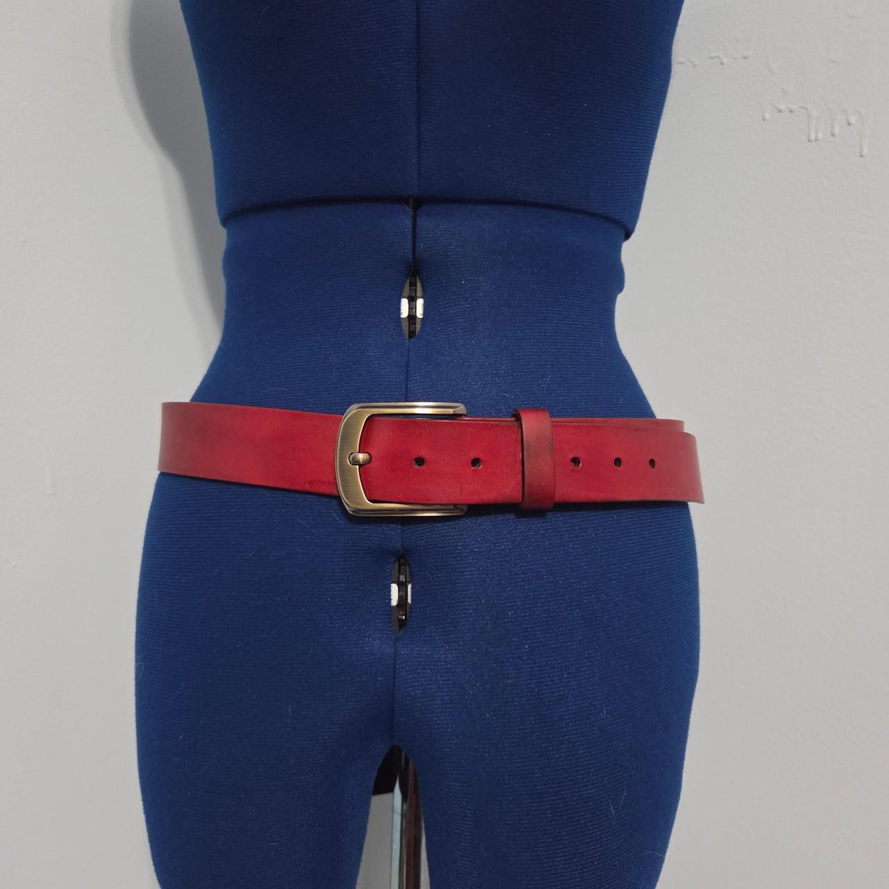 Carlson Vintage Red Leather Lizard Embossed Suede Belt Gold Modernist Buckle L - View 9