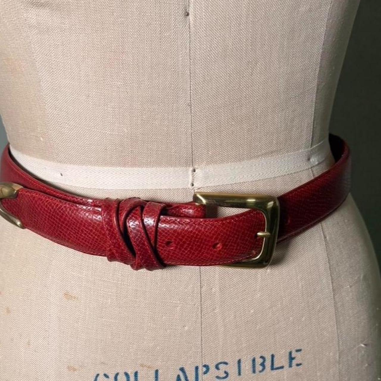 Carlson Vintage Red Leather Lizard Embossed Suede Belt Gold Modernist Buckle L - View 10