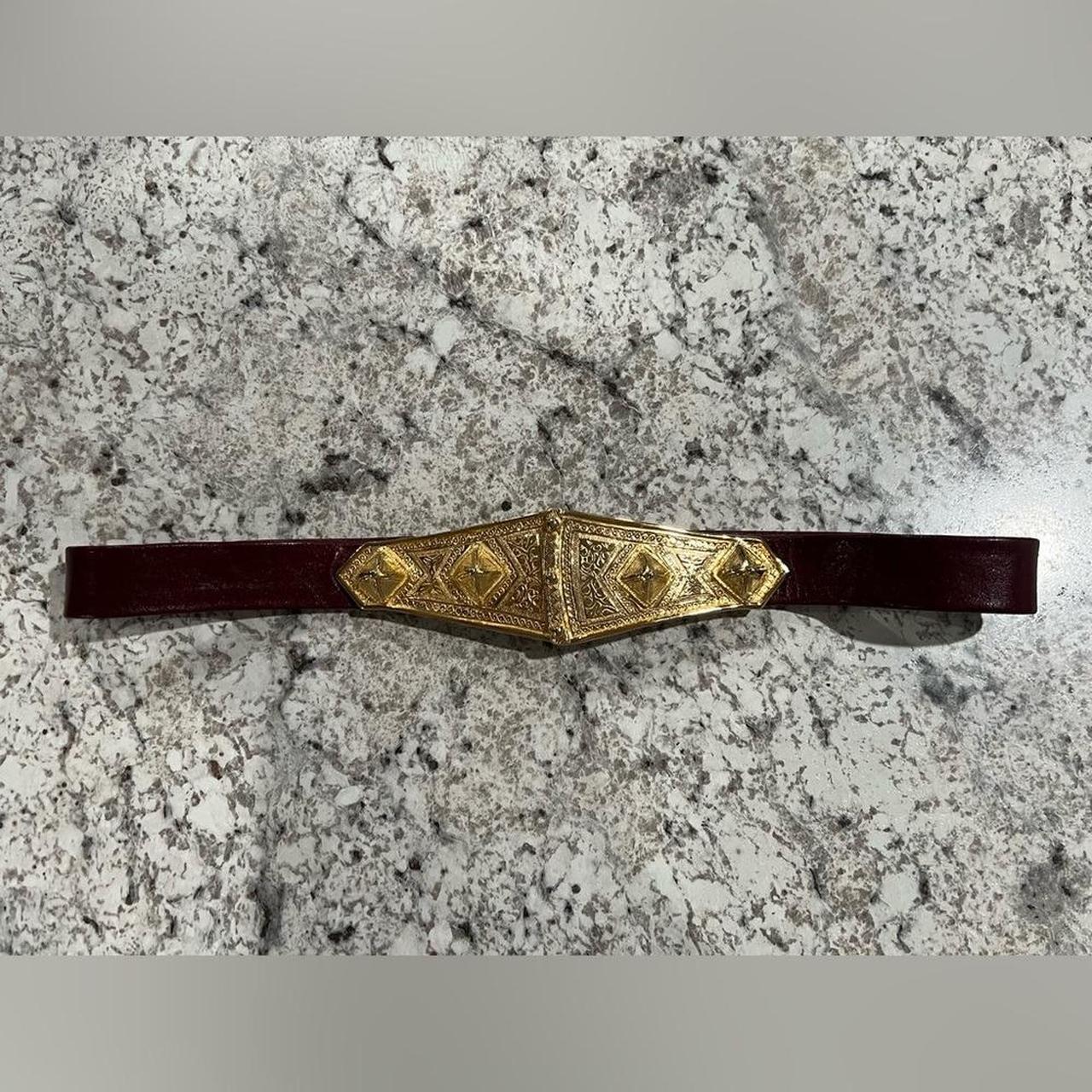 Carlson Vintage Red Leather Lizard Embossed Suede Belt Gold Modernist Buckle L - View 11