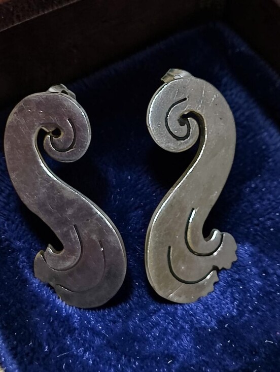 Vintage Taxco Mexico 925 Sterling Silver Teardrop Dangle Earrings Patina - View 18