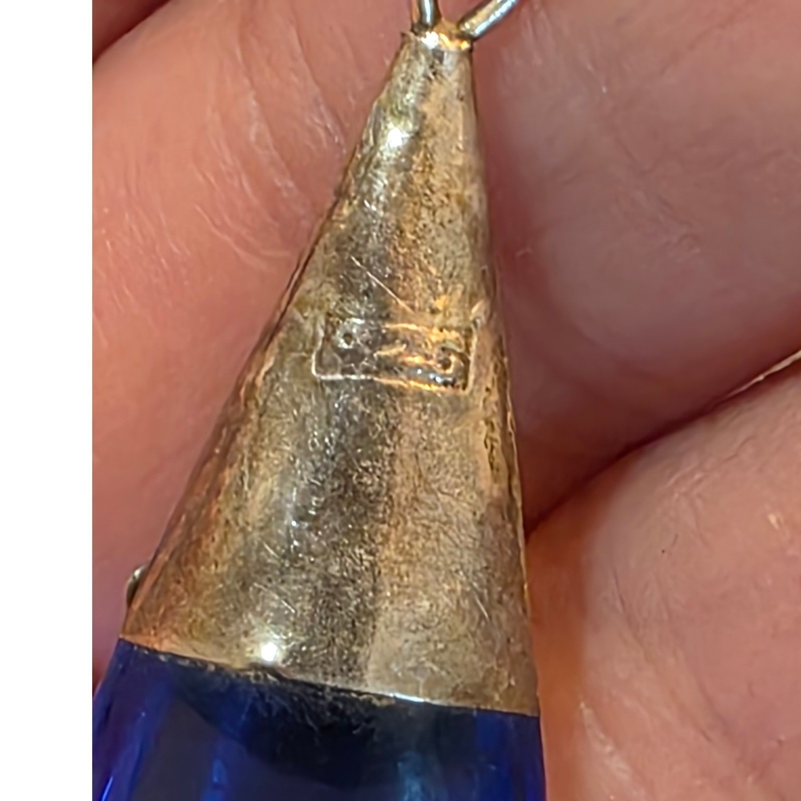 Vintage Sterling Silver 925 Cobalt Blue Glass Amethyst Teardrop Necklace 24" - View 10