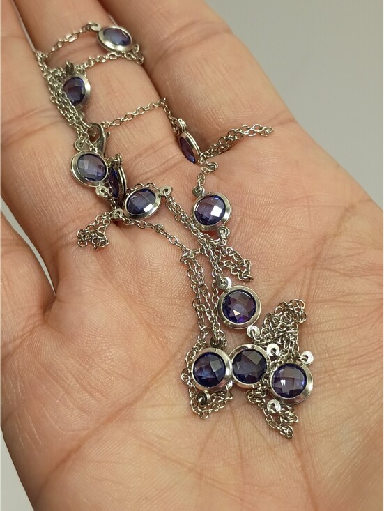 Vintage Sterling Silver 925 Cobalt Blue Glass Amethyst Teardrop Necklace 24" - View 22