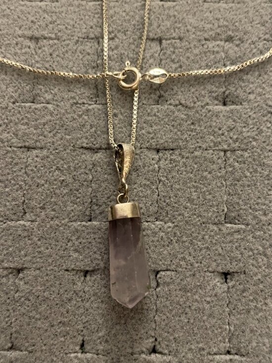 Vintage Sterling Silver 925 Cobalt Blue Glass Amethyst Teardrop Necklace 24" - View 24