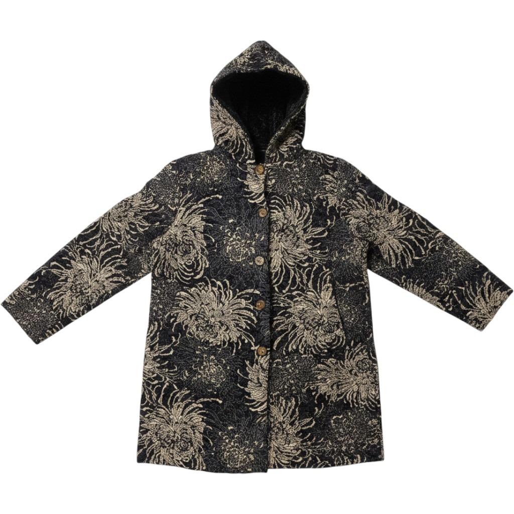 ABC Collection Asian-Inspired Chrysanthemum Black Texture Hooded Coat Jacket S