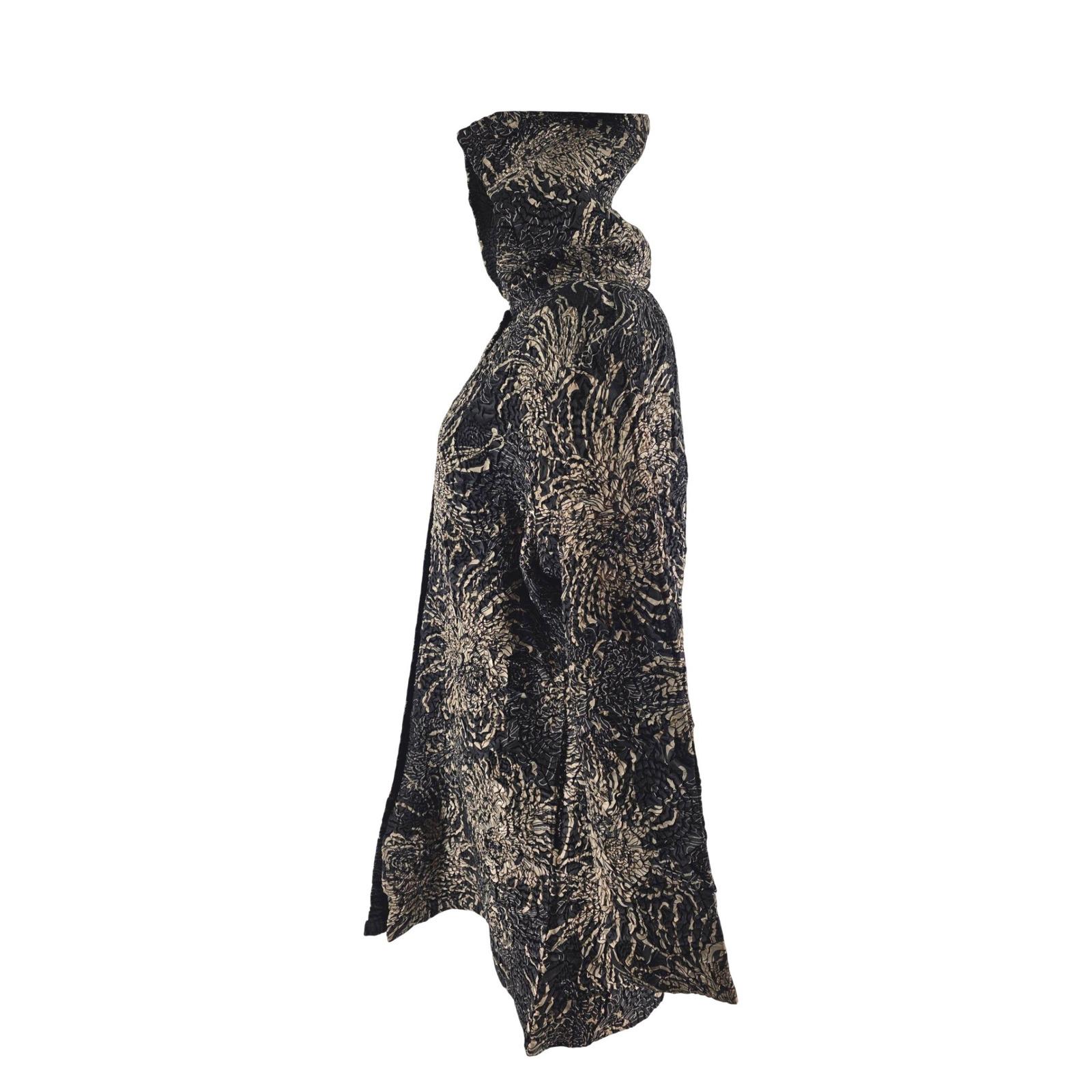 ABC Collection Asian-Inspired Chrysanthemum Black Texture Hooded Coat Jacket S - View 8