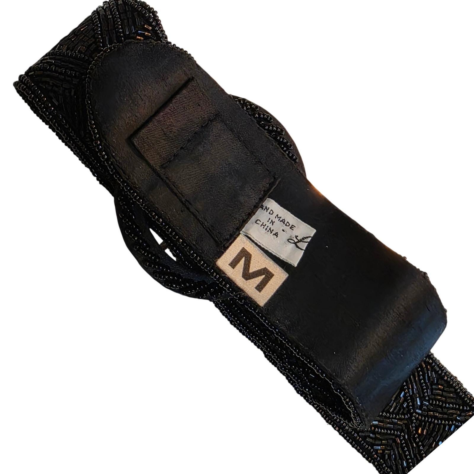 La Regale Vintage Black Beaded Geometric Diamond Round Buckle Belt Size M