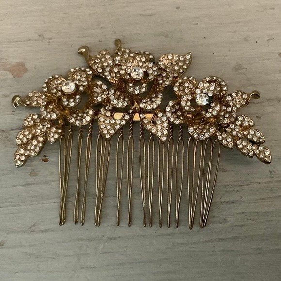 Gold Tone Rhinestone Maang Tikka Heart Sunburst Indian Bridal Headpiece 6.5in - View 13