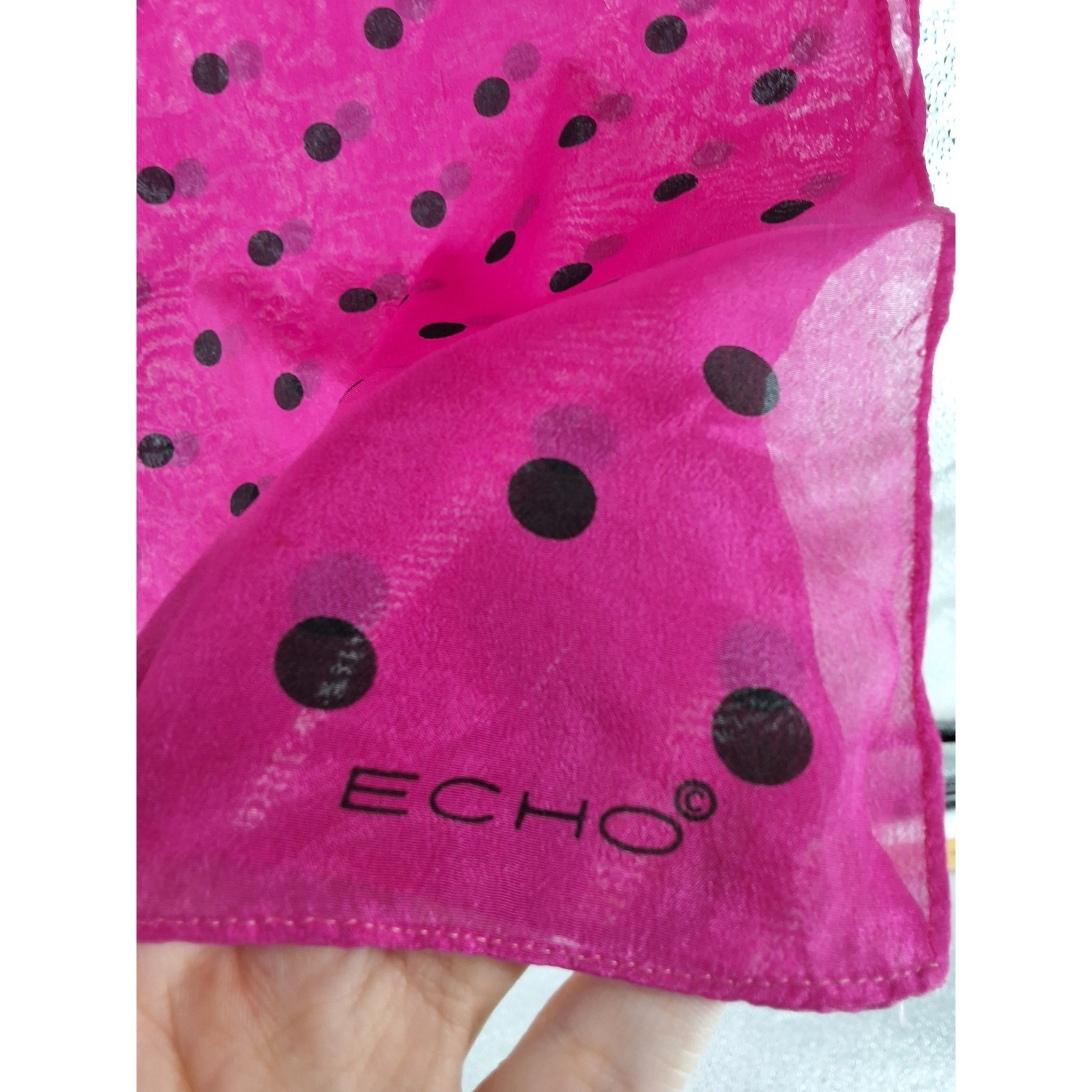 Echo 100% Silk Pink Black Polka Dot Oblong Sheer Scarf Rectangular