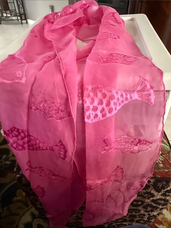 Echo 100% Silk Pink Black Polka Dot Oblong Sheer Scarf Rectangular - View 17