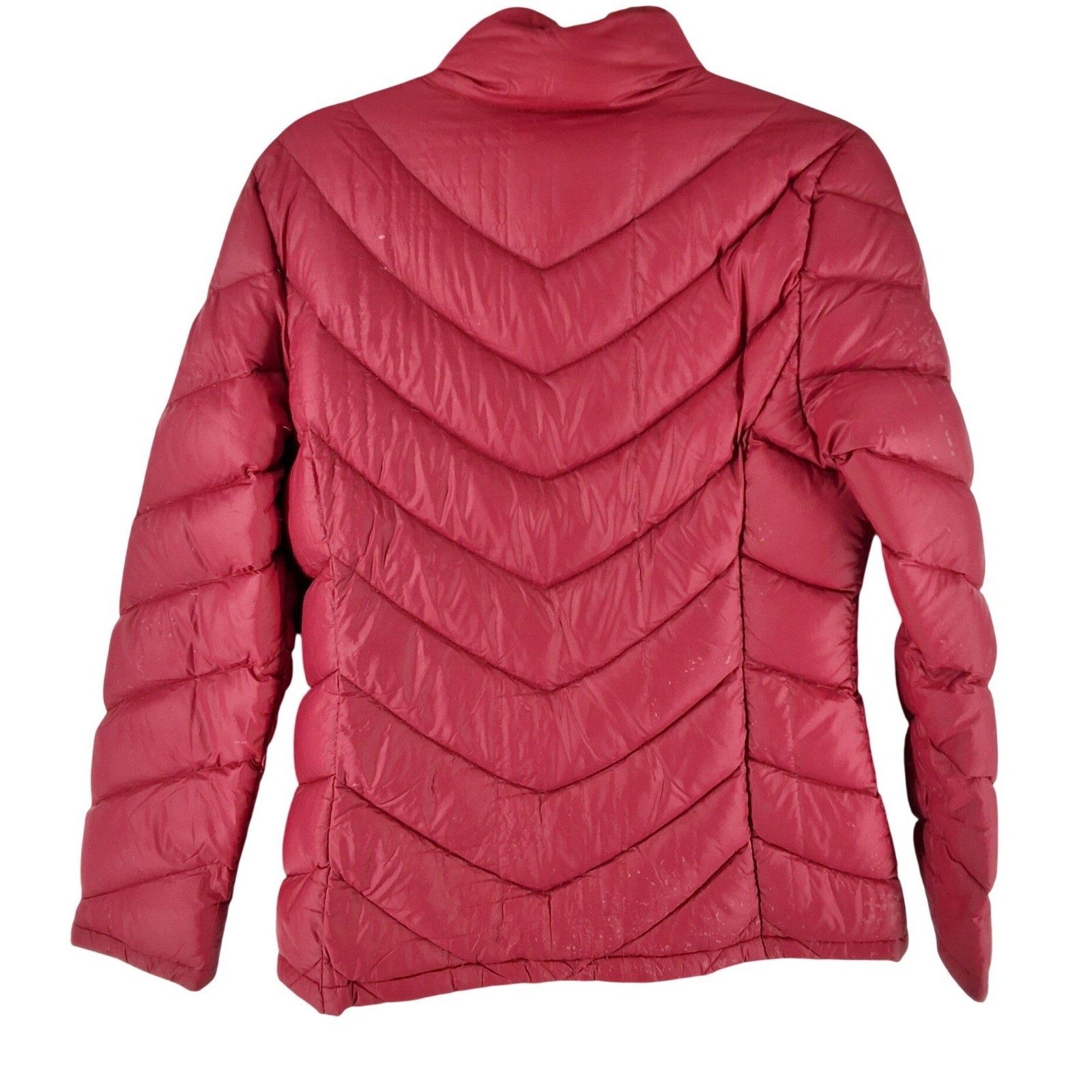 Calvin Klein Womens Red Chevron Packable Duck Down Puffer Jacket with Bag