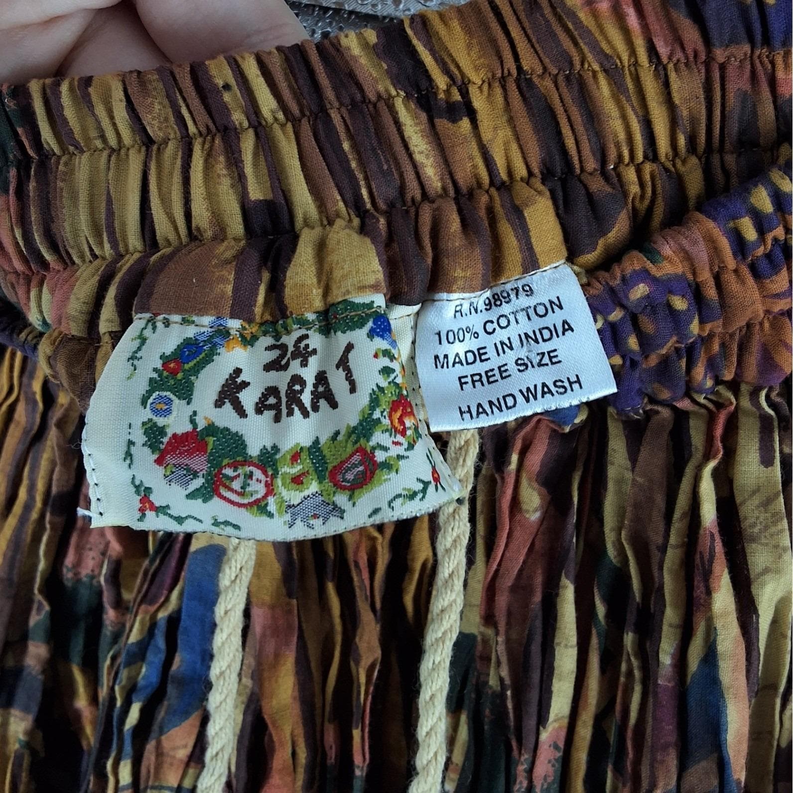 24 Karat Cotton Broomstick Maxi Skirt Batik Floral Paisley Boho Free Size