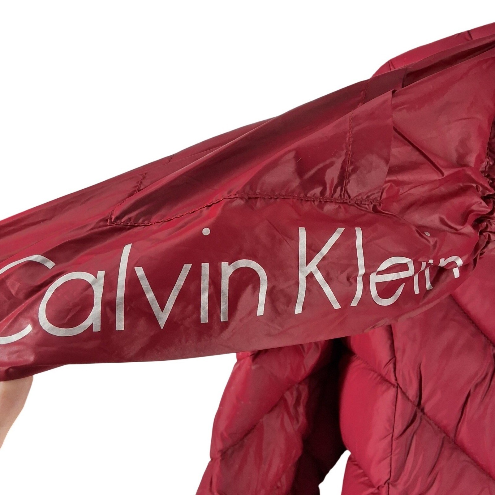Calvin Klein Womens Red Chevron Packable Duck Down Puffer Jacket with Bag - View 6