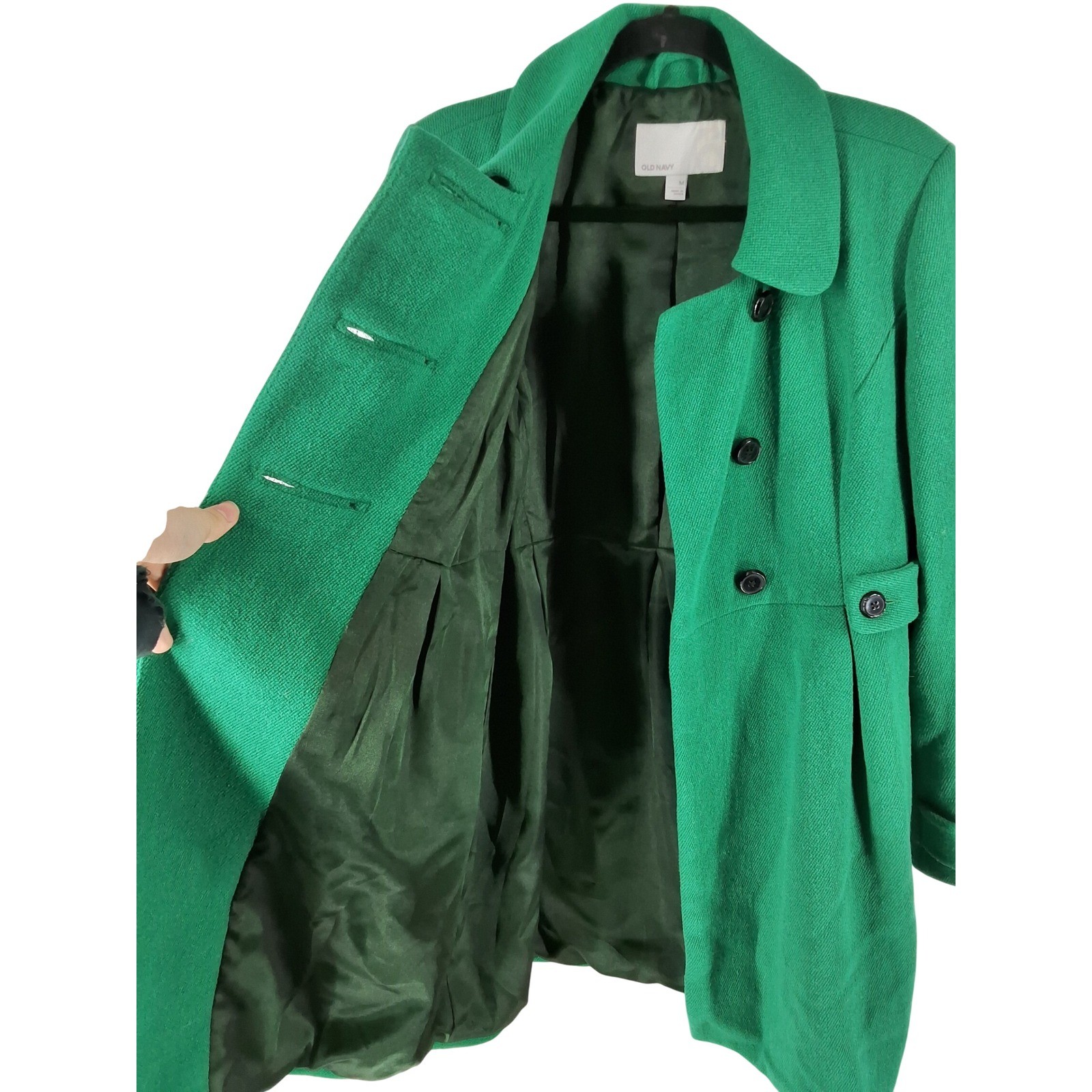 Old Navy Green Wool Blend Double Breasted Pleated Pea Coat Medium M - View 4