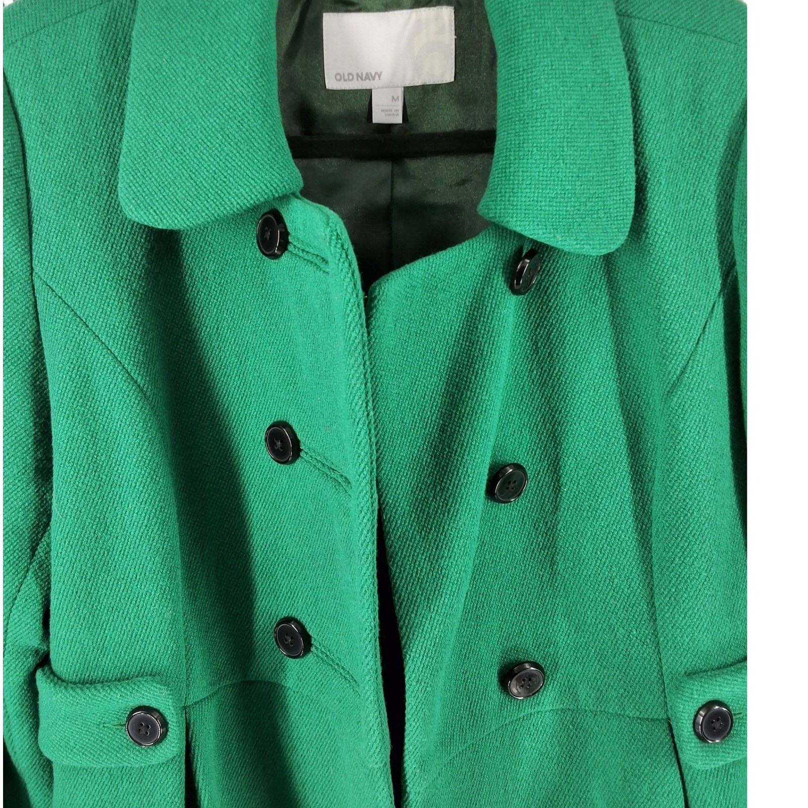 Old Navy Green Wool Blend Double Breasted Pleated Pea Coat Medium M - View 6