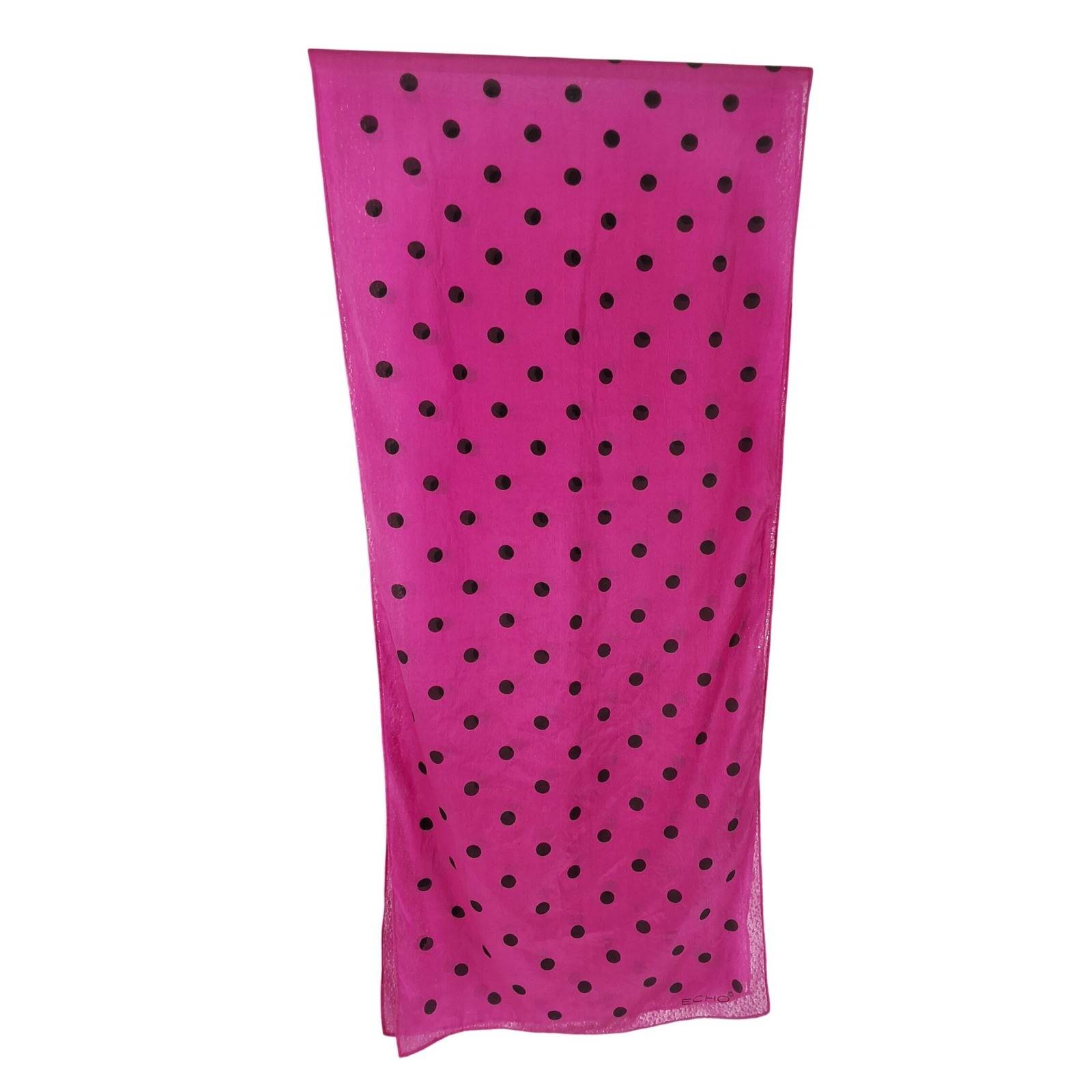 Echo 100% Silk Pink Black Polka Dot Oblong Sheer Scarf Rectangular