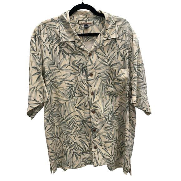 Tommy Bahama Mens L Grey Silk Hawaiian Camp Shirt Hula Palm Tree Print - View 21