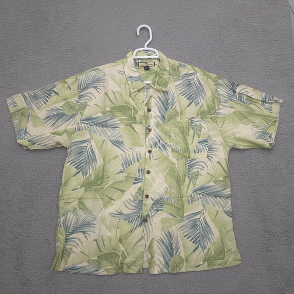 Tommy Bahama Mens L Grey Silk Hawaiian Camp Shirt Hula Palm Tree Print - View 23
