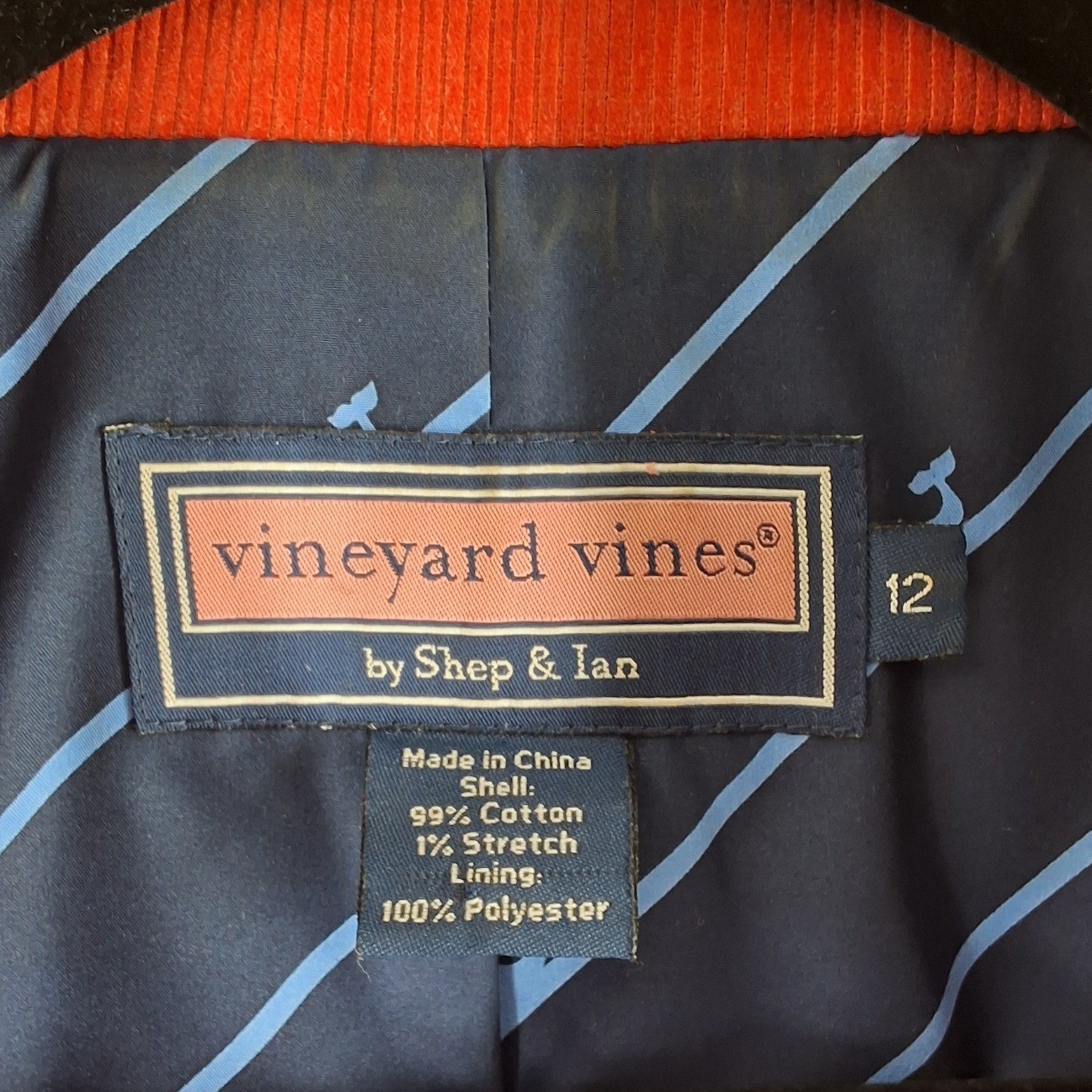 Vineyard Vines Womens Burnt Orange Corduroy Blazer Jacket Whale Lining Size 12